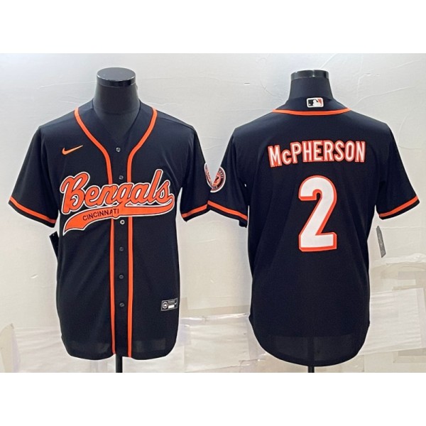 Cincinnati Bengals #2 Evan McPherson Black With Patch Cool Base Stitched Baseball Jersey
