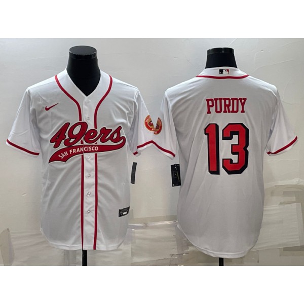 San Francisco 49ers #13 Brock Purdy White With Patch Cool Base Stitched Baseball Jersey