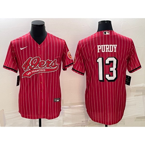 San Francisco 49ers #13 Brock Purdy Red With Patch Cool Base Stitched Baseball Jersey