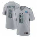 Philadelphia Eagles #6 DeVonta Smith Grey Super Bowl LVII Patch Atmosphere Fashion Stitched Game Jersey