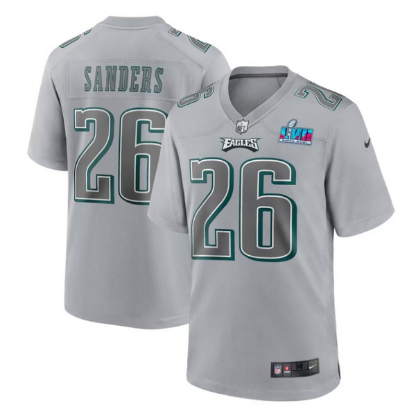 Philadelphia Eagles #26 Miles Sanders Grey Super Bowl LVII Patch Atmosphere Fashion Stitched Game Jersey