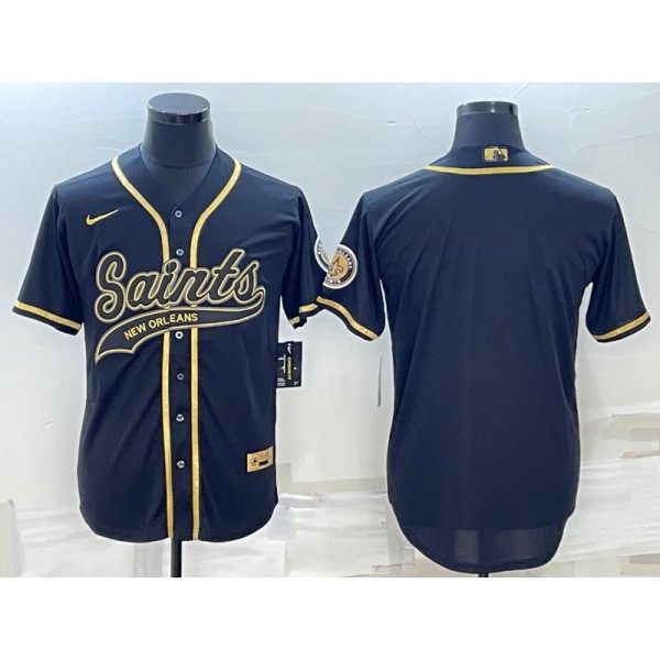 New Orleans Saints Blank Black Gold With Patch Cool Base Stitched Baseball Jersey