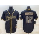 Green Bay Packers #12 Aaron Rodgers Black Gold With Patch Cool Base Stitched Baseball Jersey