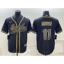 Philadelphia Eagles #11 A. J. Brown Black Gold With Patch Cool Base Stitched Baseball Jersey