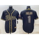 Chicago Bears #1 Justin Fields Black Gold With Patch Cool Base Stitched Baseball Jersey