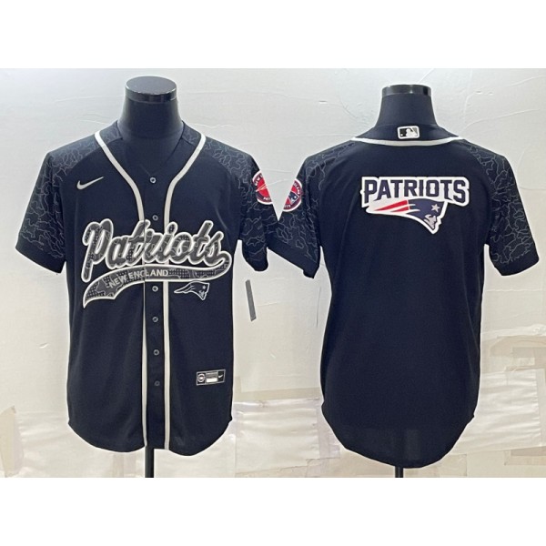 New England Patriots Black Reflective Team Big Logo With Patch Cool Base Stitched Baseball Jersey