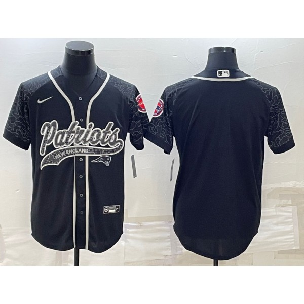 New England Patriots Blank Black Reflective With Patch Cool Base Stitched Baseball Jersey