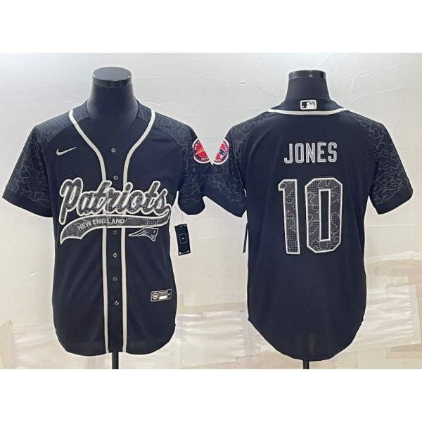 New England Patriots #10 Mac Jones Black Reflective With Patch Cool Base Stitched Baseball Jersey