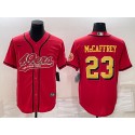 San Francisco 49ers #23 Christian McCaffrey Red Gold With Patch Cool Base Stitched Baseball Jersey