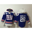 New York Giants #26 Saquon Barkley Blue Lace-Up Pullover Hoodie