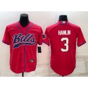 Buffalo Bills #3 Damar Hamlin Red With Patch Cool Base Stitched Baseball Jersey