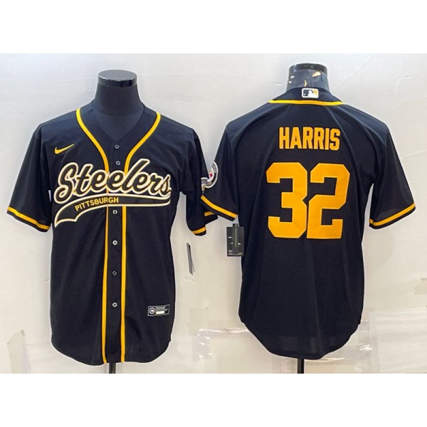 Pittsburgh Steelers #32 Franco Harris Black Gold With Patch Cool Base Stitched Baseball Jersey