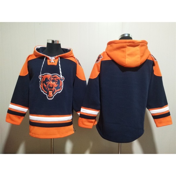 Chicago Bears Blank Navy Ageless Must-Have Lace-Up Pullover Hoodie