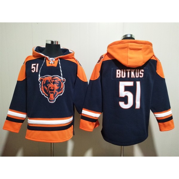 Chicago Bears #51 Dick Butkus Navy Ageless Must-Have Lace-Up Pullover Hoodie
