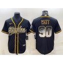 Pittsburgh Steelers #90 T.J. Watt Black Gold With Patch Cool Base Stitched Baseball Jersey