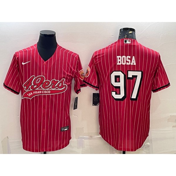 San Francisco 49ers #97 Nick Bosa Red With Patch Cool Base Stitched Baseball Jersey
