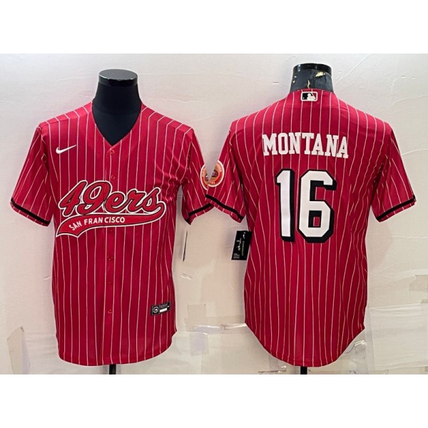 San Francisco 49ers #16 Joe Montana Red With Patch Cool Base Stitched Baseball Jersey