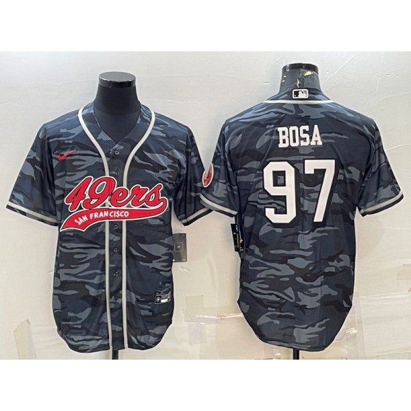 San Francisco 49ers #97 Nick Bosa Grey Camo With Patch Cool Base Stitched Baseball Jersey