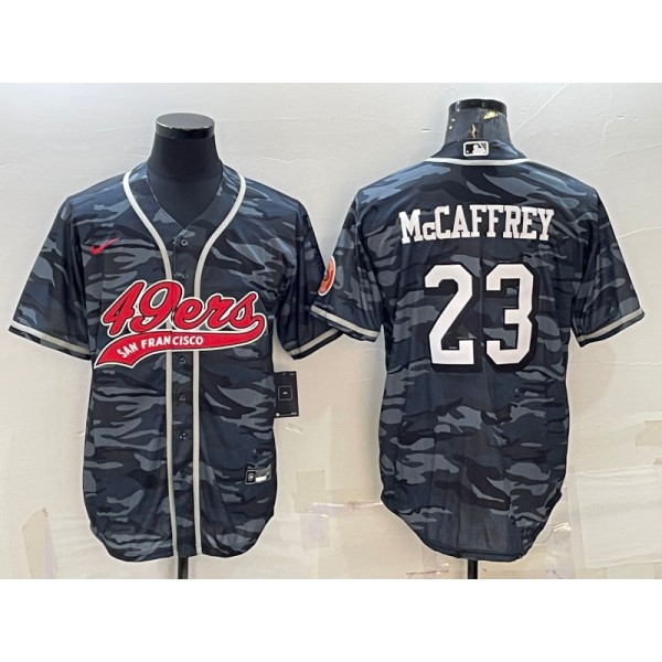 San Francisco 49ers #23 Christian McCaffrey Grey Camo With Patch Cool Base Stitched Baseball Jersey