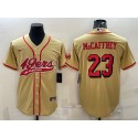 San Francisco 49ers #23 Christian McCaffrey New Gold With Patch Cool Base Stitched Baseball Jersey