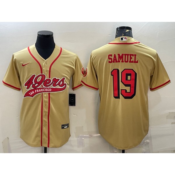 San Francisco 49ers #19 Deebo Samuel New Gold With Patch Cool Base Stitched Baseball Jersey