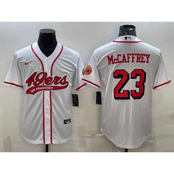 San Francisco 49ers #23 Christian McCaffrey New White With Patch Cool Base Stitched Baseball Jersey