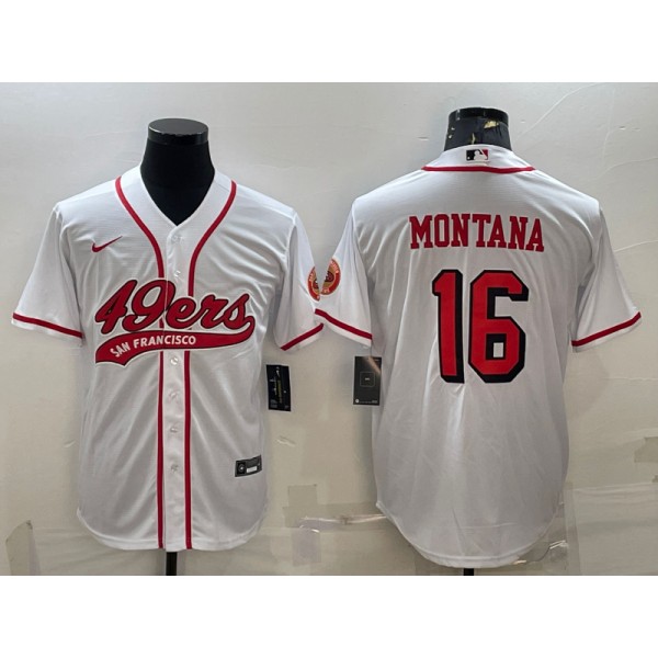 San Francisco 49ers #16 Joe Montana New White With Patch Cool Base Stitched Baseball Jersey