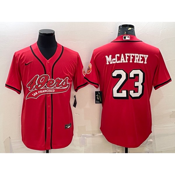 San Francisco 49ers #23 Christian McCaffrey New Red With Patch Cool Base Stitched Baseball Jersey