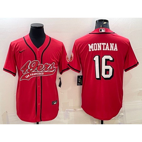 San Francisco 49ers #16 Joe Montana New Red With Patch Cool Base Stitched Baseball Jersey