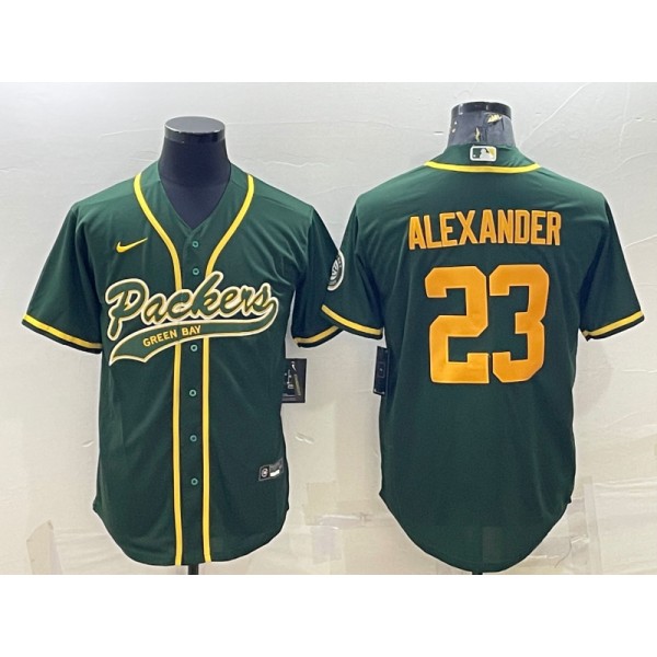 Green Bay Packers #23 Jaire Alexander Green Gold With Patch Cool Base Stitched Baseball Jersey