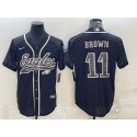 Philadelphia Eagles #11 A. J. Brown Black Reflective With Patch Cool Base Stitched Baseball Jersey
