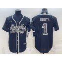 Philadelphia Eagles #1 Jalen Hurts Black Reflective With Patch Cool Base Stitched Baseball Jersey