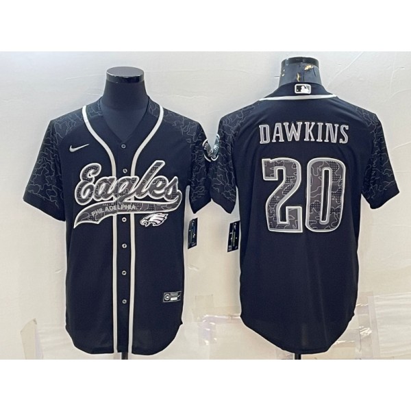 Philadelphia Eagles #20 Brian Dawkins Black Reflective With Patch Cool Base Stitched Baseball Jersey