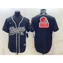 Cleveland Browns Black Reflective Team Big Logo With Patch Cool Base Stitched Baseball Jersey
