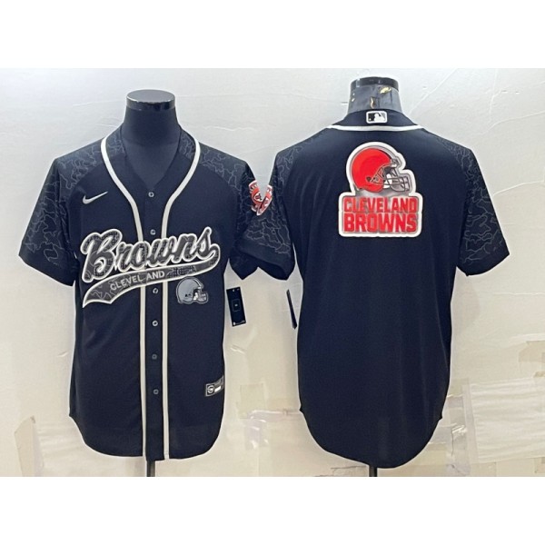 Cleveland Browns Black Reflective Team Big Logo With Patch Cool Base Stitched Baseball Jersey