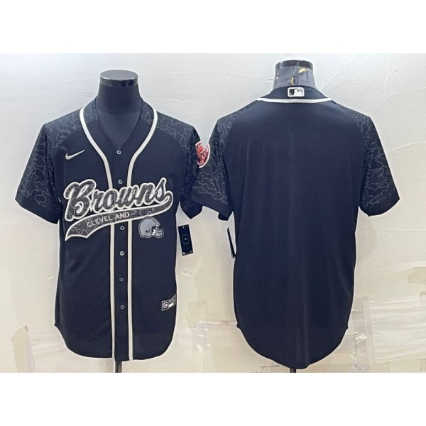 Cleveland Browns Blank Black Reflective With Patch Cool Base Stitched Baseball Jersey