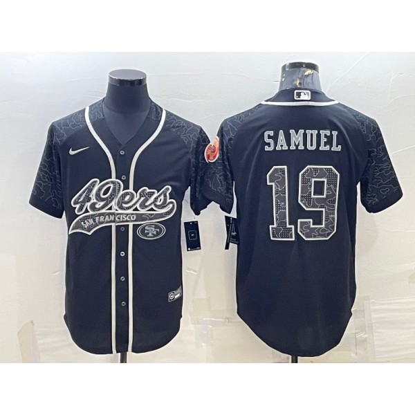 San Francisco 49ers #19 Deebo Samuel Black Reflective With Patch Cool Base Stitched Baseball Jersey