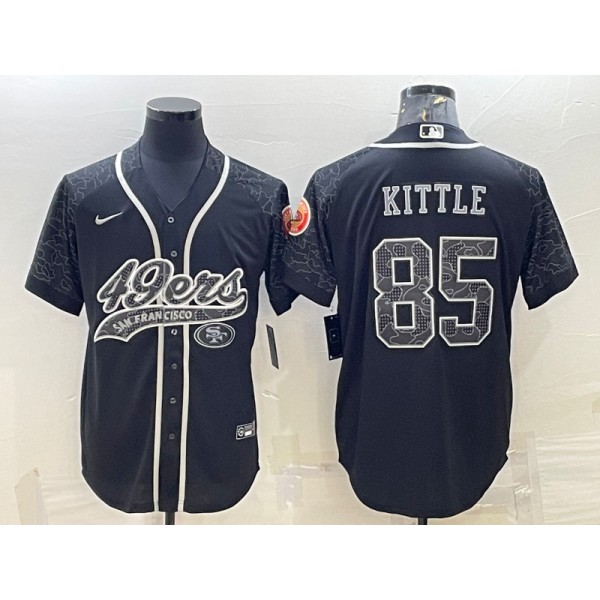 San Francisco 49ers #85 George Kittle Black Reflective With Patch Cool Base Stitched Baseball Jersey