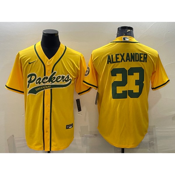 Green Bay Packers #23 Jaire Alexander Gold With Patch Cool Base Stitched Baseball Jersey