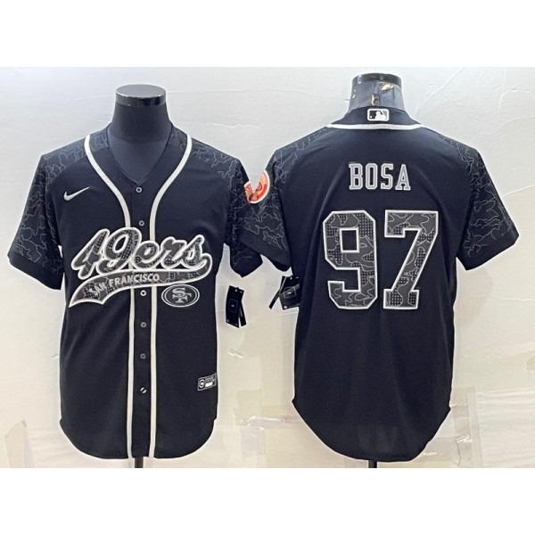 San Francisco 49ers #97 Nick Bosa Black Reflective With Patch Cool Base Stitched Baseball Jersey