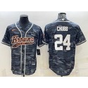 Cleveland Browns #24 Nick Chubb Grey Camo With Patch Cool Base Stitched Baseball Jersey