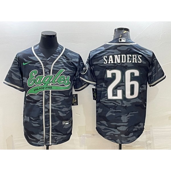 Philadelphia Eagles #26 Miles Sanders Grey Camo With Patch Cool Base Stitched Baseball Jersey