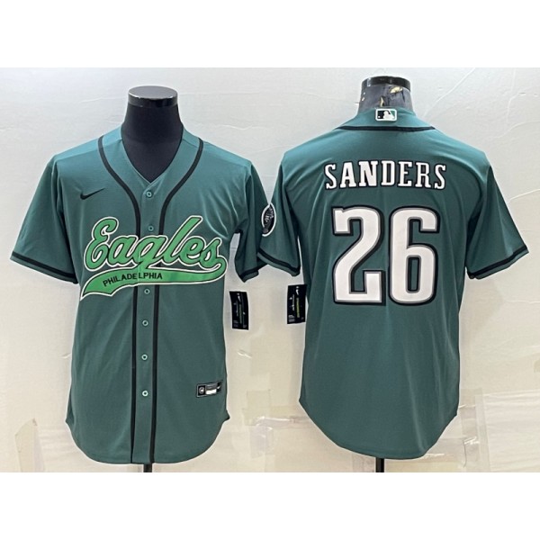 Philadelphia Eagles #26 Miles Sanders Green With Patch Cool Base Stitched Baseball Jersey