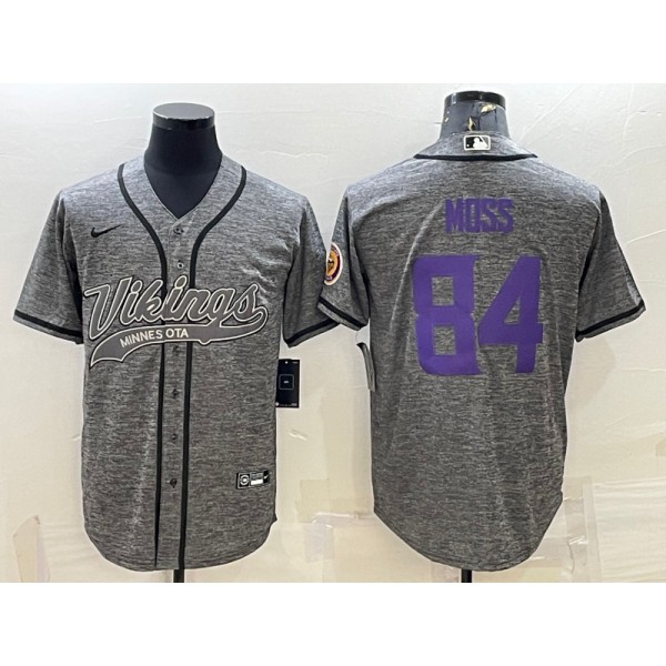 Minnesota Vikings #84 Randy Moss Grey With Patch Cool Base Stitched Baseball Jersey