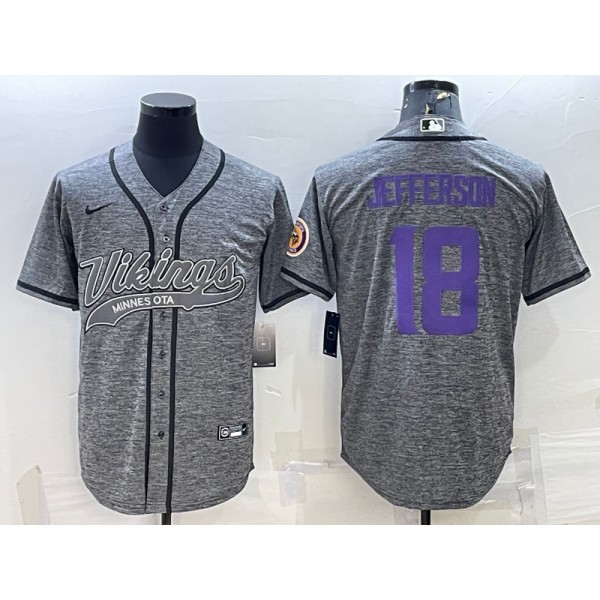Minnesota Vikings #18 Justin Jefferson Grey With Patch Cool Base Stitched Baseball Jersey