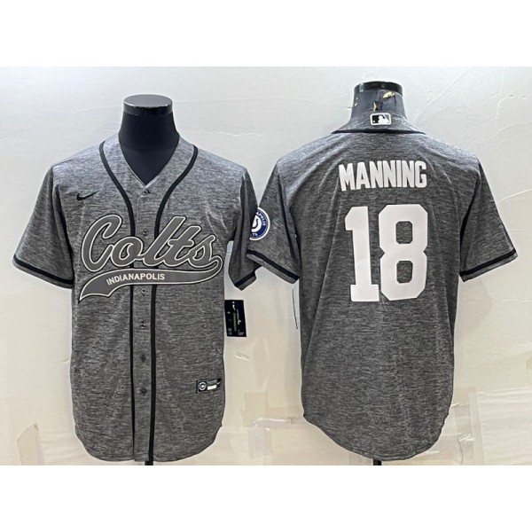 Indianapolis Colts #18 Peyton Manning Grey With Patch Cool Base Stitched Baseball Jersey