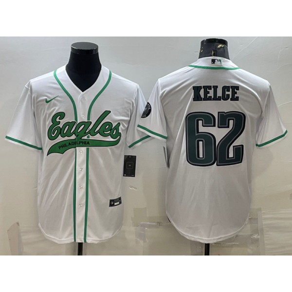 Philadelphia Eagles #62 Jason Kelce White With Patch Cool Base Stitched Baseball Jersey