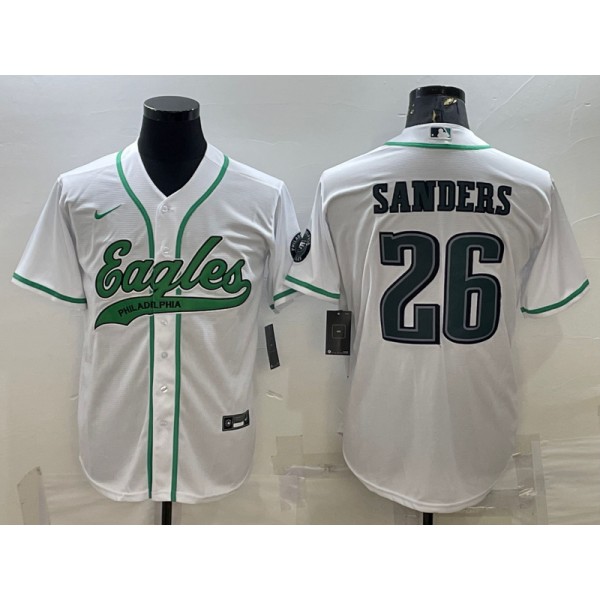 Philadelphia Eagles #26 Miles Sanders White With Patch Cool Base Stitched Baseball Jersey