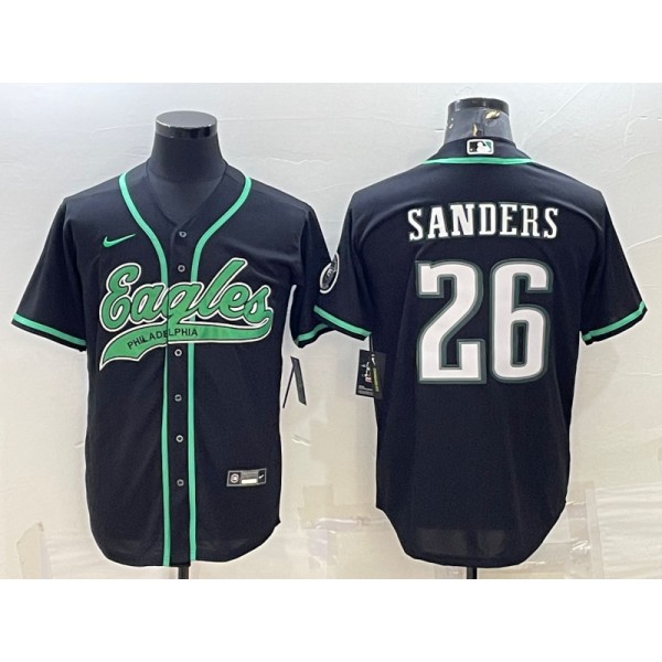 Philadelphia Eagles #26 Miles Sanders Black With Patch Cool Base Stitched Baseball Jersey