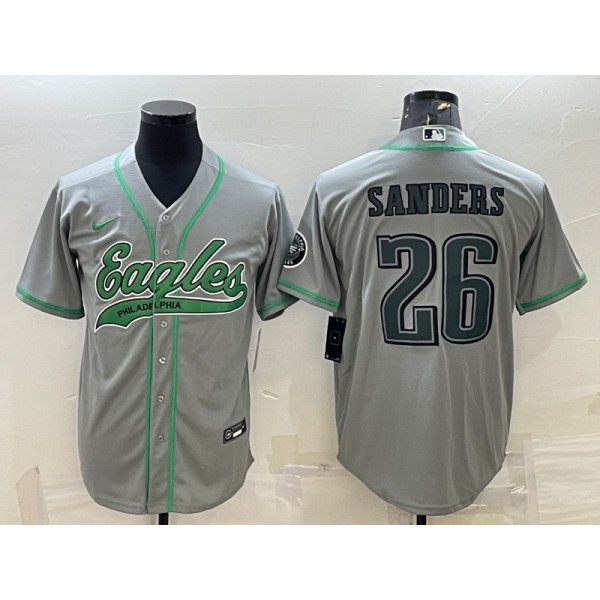 Philadelphia Eagles #26 Miles Sanders Gray With Patch Cool Base Stitched Baseball Jersey